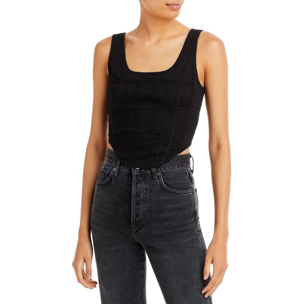 Fore Womens Black Corset Sleeveless Bandeau Tank Top Shirt NWT